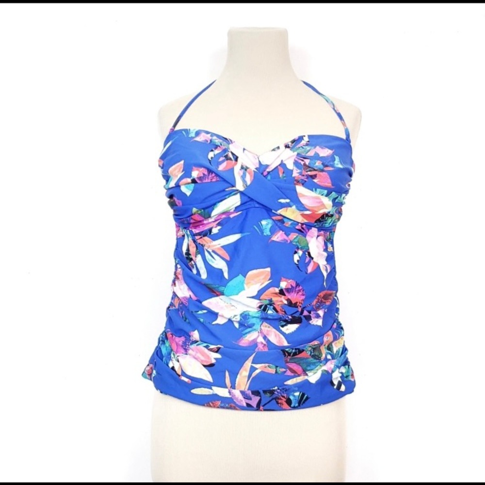 La Blanca blue floral removable halter tankini top